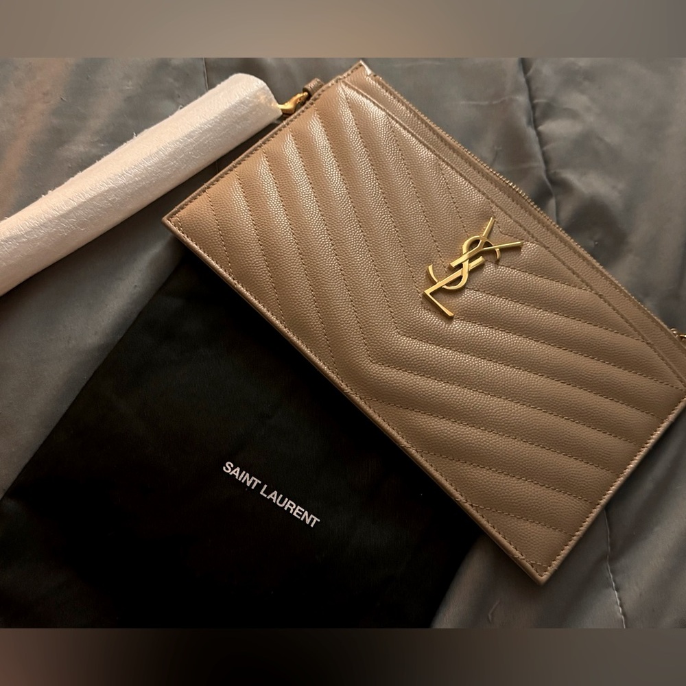 Saint Laurent Tan Quilted Clutch